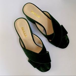 Belle Emerald Green Velvet Slide On Heels